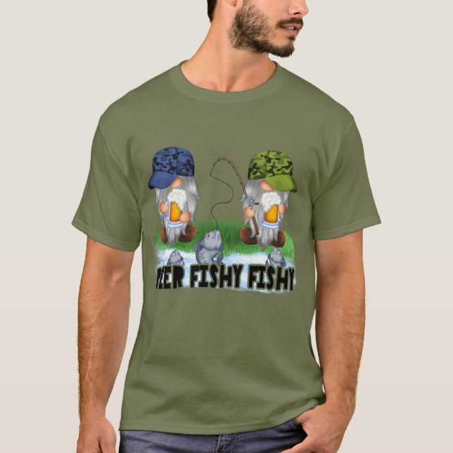 Camiseta gnomos da pesca de cerveja engraçada (Frente)