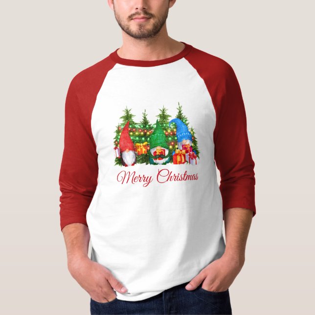 Camiseta Gnomos de Água Vermelha Feliz Natal Esporte (Frente)