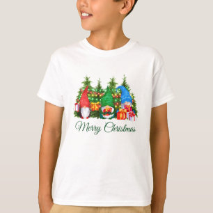 Camiseta Gnomos de Aquarela Verde Feliz Menino de Natal