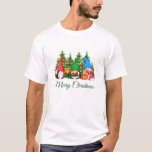 Camiseta Gnomos de Aquarela Verde Feliz Natal<br><div class="desc">Feliz Natal Gnomos de Diversão Diversa com Narrador de Água com Natal Apresenta Camiseta Feriada com Pinheiros e Luzes de Cordas.</div>