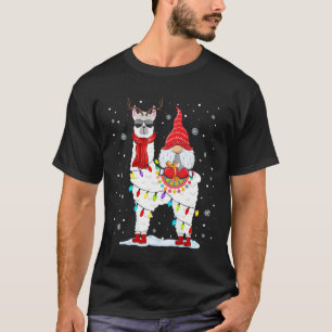 Camiseta Gnomos de Natal montando renas de lhama luz de nat