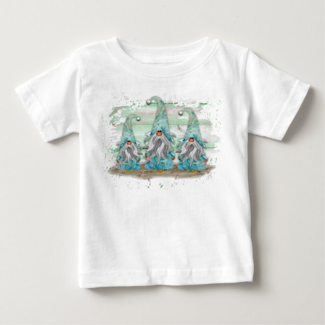 Camiseta Gnomos de praia de cor azul tropical (Frente)