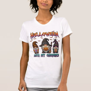 Camiseta Gnomos do Halloween Três Gnomos Chapéu de Bruxa Ab