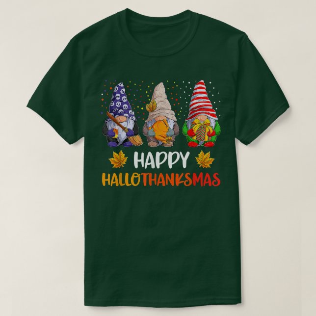 Camiseta Gnomos Feliz Hallothanksmas Halloween Natal (Frente do Design)