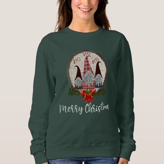 Camiseta Gnomos Feliz Natal Rústico, Xadrez, Tendência (Frente)