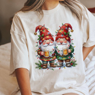 Camiseta Gnomos Festivos Com Cerveja E Luzes De Natal