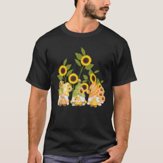 Camiseta gnomos fofos jardim de girassóis Mulheres de Verão