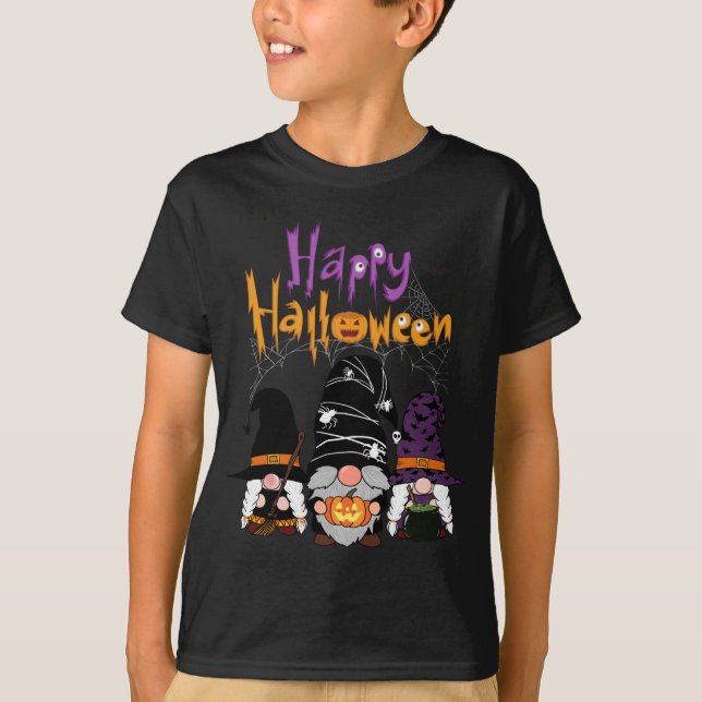Camiseta Gnomos Halloween Bruxas Garden Gnomos Felizes Hall (Frente)
