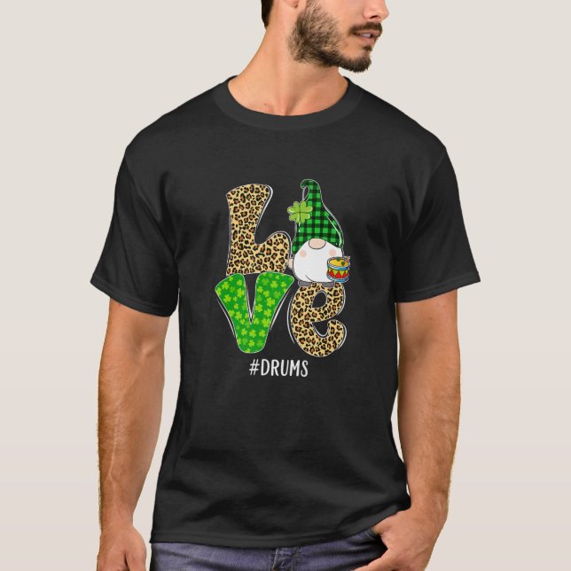 Camiseta Gnomos Patrick's Day Love Drums Custo da Xadrez Le (Frente)
