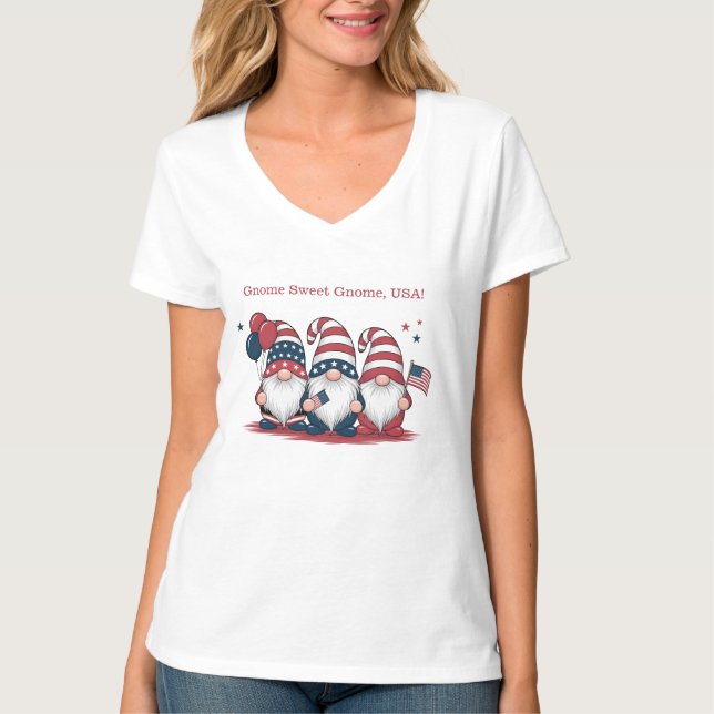 Camiseta Gnomos Patrióticos Quarto de julho (Frente)