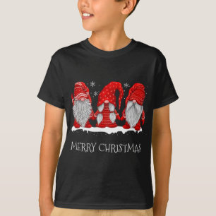 Camiseta Gnomos Snowy Red Holiday Atinge os Gnomos de Natal