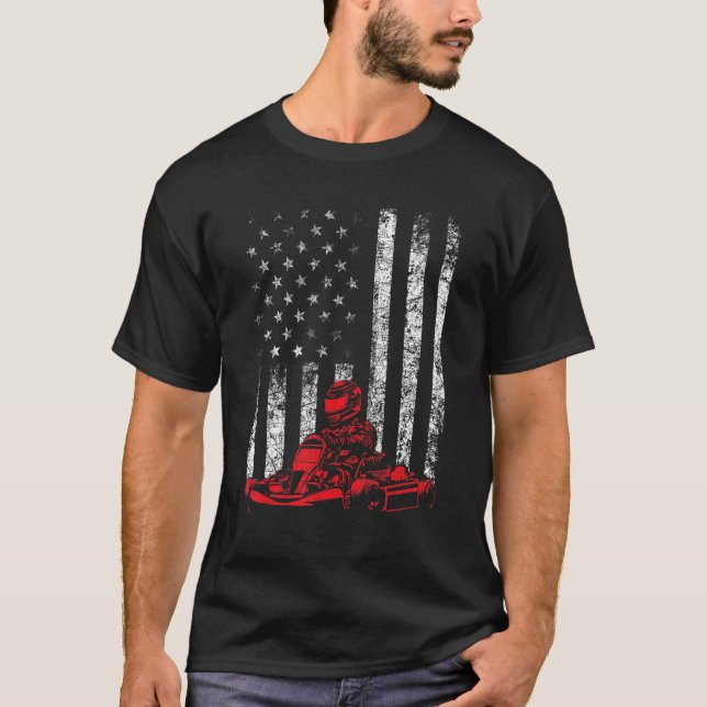 Camiseta Go Kart Racing - Go Karting USA American Flag Race (Frente)