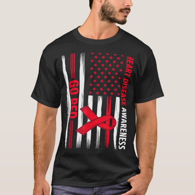 Camiseta Go Red Heart Disease American Flag Heart Disease A (Frente)