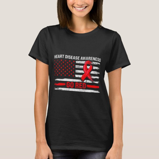 Camiseta Go Red Heart Disease Suprt Flag - Heart Disease Aw (Frente)