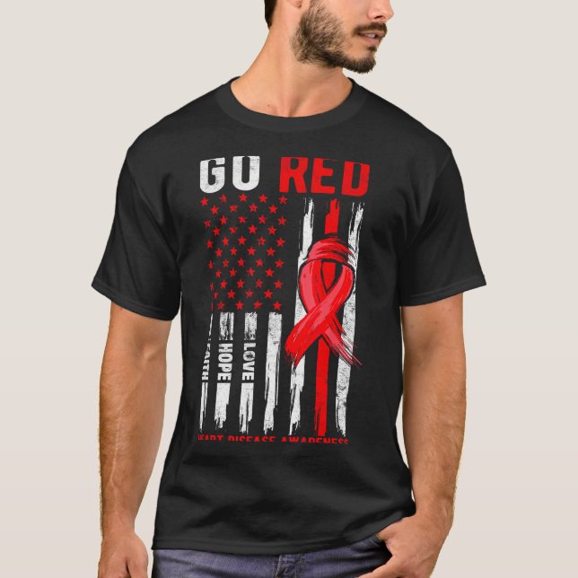 Camiseta Go Red Heart Disease Suprt Flag - Heart Disease Aw (Frente)