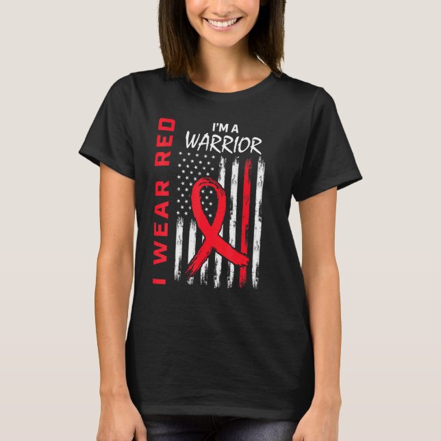 Camiseta Go Red Heart Disease Warrior USA Flag   Men Women  (Frente)
