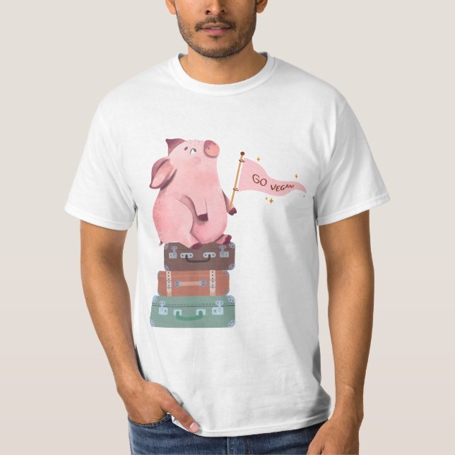 Camiseta Go Vegan with Cute Pink Pig (Frente)
