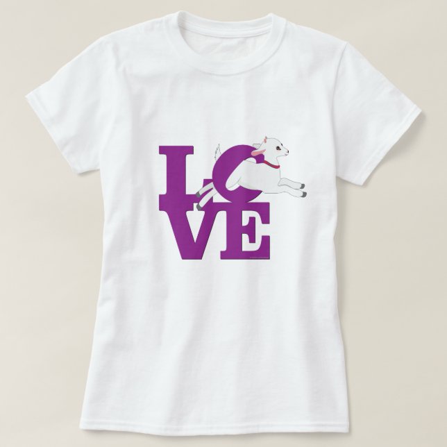 Camiseta GOAT LOVER | Caprino roxo L O V E com Caprino bran (Frente do Design)