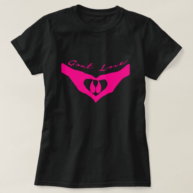 Camiseta GOAT LOVER | Mãos Cardíacas Segurando Cabra Rosa (Frente do Design)
