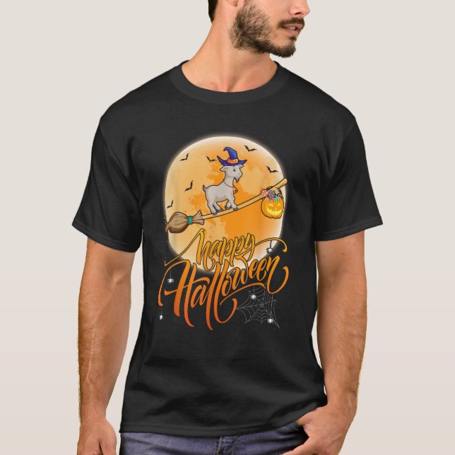 Camiseta Goat Ride Witch Shotgun Funny Goat Halloween (Frente)