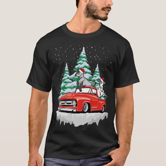 Camiseta Goat Riding Red Truck Xmas Feliz Natal (Frente)
