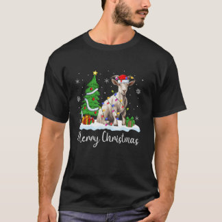 Camiseta Goat Xmas Lighting Santa Hat Goat Felry Natal