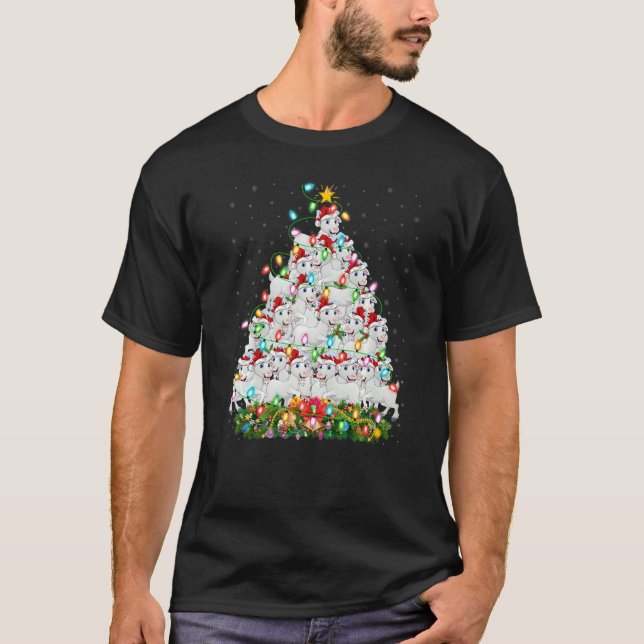 Camiseta Goat  Xmas Lights Santa Goat Christmas Tree (Frente)