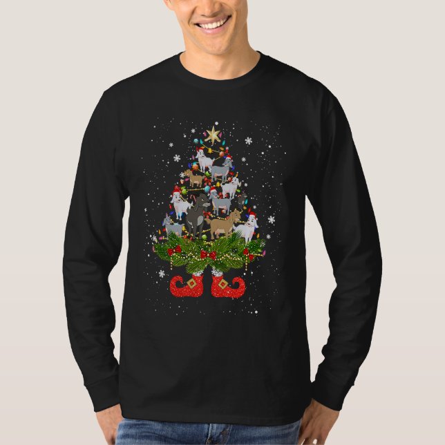 Camiseta Goats Christmas Tree Lights Cute Santa Hat (Frente)