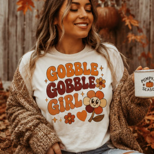 Camiseta Gobble Gobble Garota Divertida Ação de Graças Retr