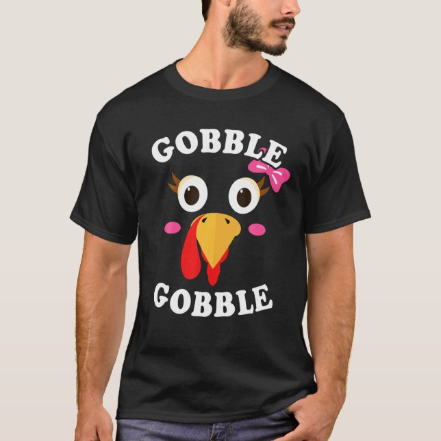 Camiseta Gobble Gobble Turkey Face Girl Pink Arco Kids Obri (Frente)