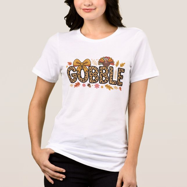 Camiseta Gobble Turkey Ação de Graças Arco Leopard (Frente)