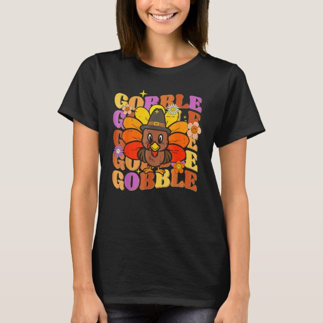 Camiseta Gobble Turkey Groovy Happy Thanksgiving Fall Autum (Frente)