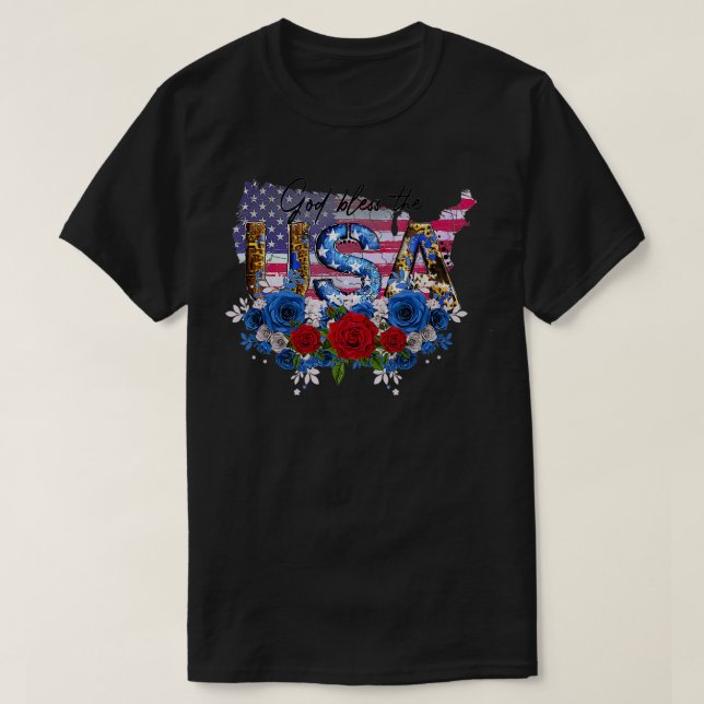 Camiseta God Bless America 4th of July USA Flag Men Women P (Frente do Design)