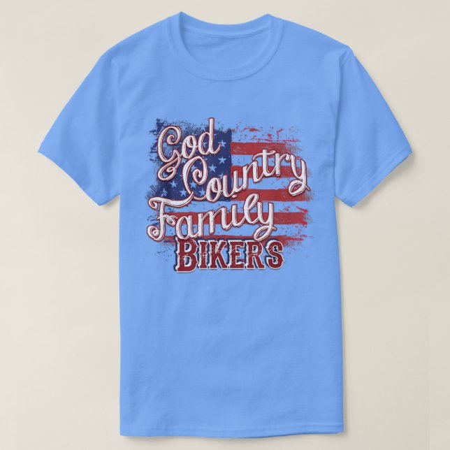 Camiseta God Country Family Bikers Patriotic Motorcycle Rid (Frente do Design)