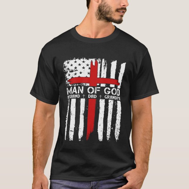 Camiseta God Cross American Flag Jesus Christian Dad Grandp (Frente)