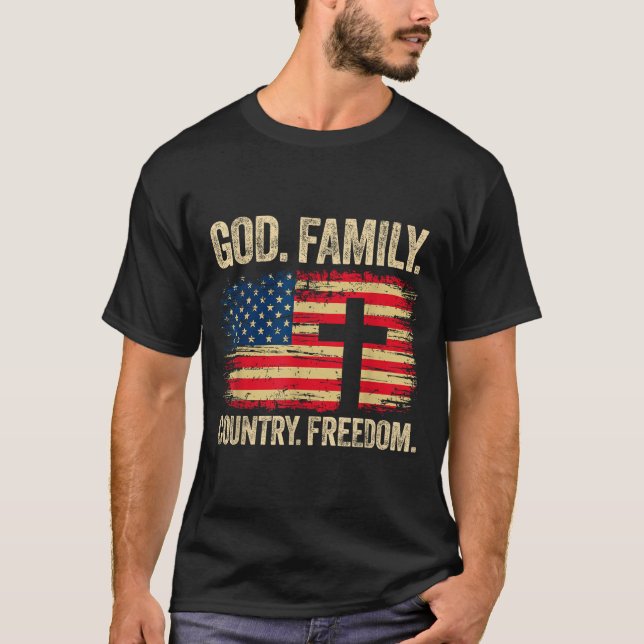 Camiseta God Family Country Dom Usa Flag Cross  (Frente)