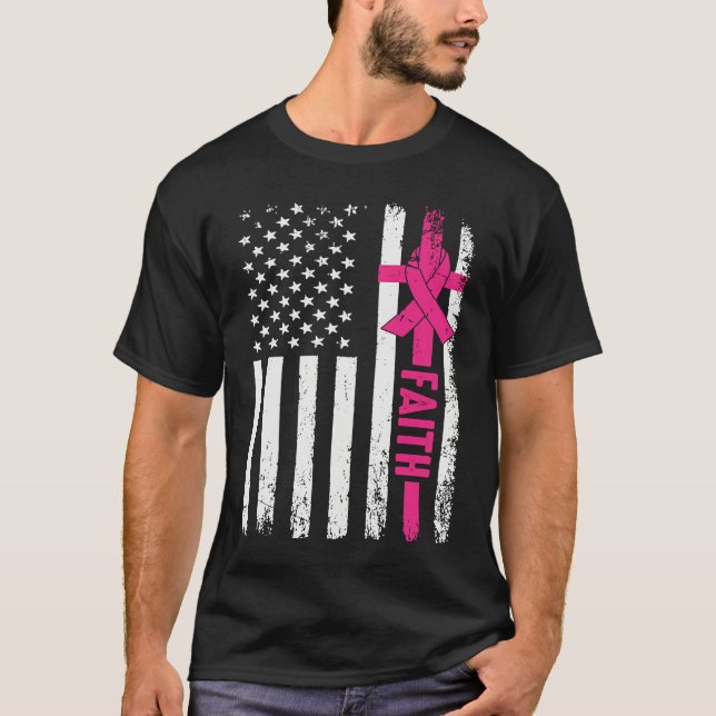 Camiseta God Fearing Patriotic Pink Ribbon Faith American F (Frente)