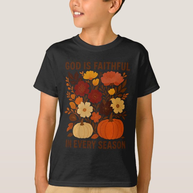 Camiseta God Is Faithful In Every Season, Floral Fall Autum (Frente)