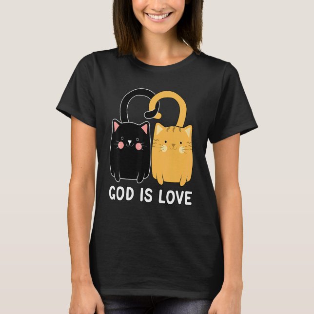 Camiseta God Is Love Christian Black Kitten Ginger Cat (Frente)