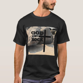 Camiseta God is My Rock Bible Verse Black Cross Christian