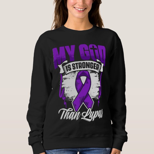 Camiseta God Is Stronger Than Lupus Purple Ribbon Lupus Awa (Frente)