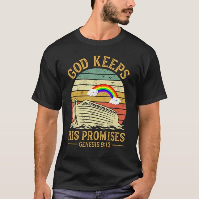 Camiseta God Keeps His Promises Rainbow Noah Ark Jesus Chri (Frente)
