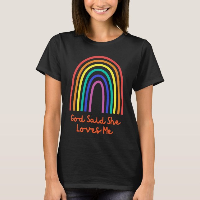 Camiseta God Said She Loves Me LGBTQ Gay Pride  Idea (Frente)