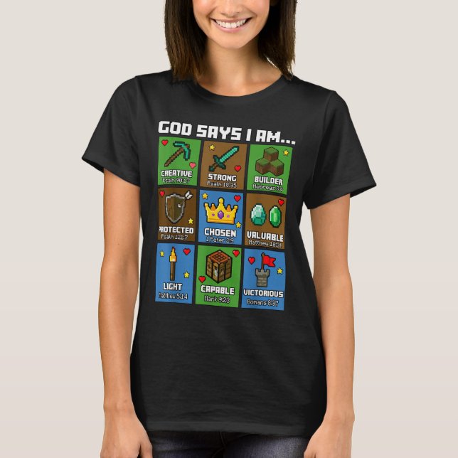 Camiseta God Says I Am Bible Verses Xel Art Christian Gamer (Frente)