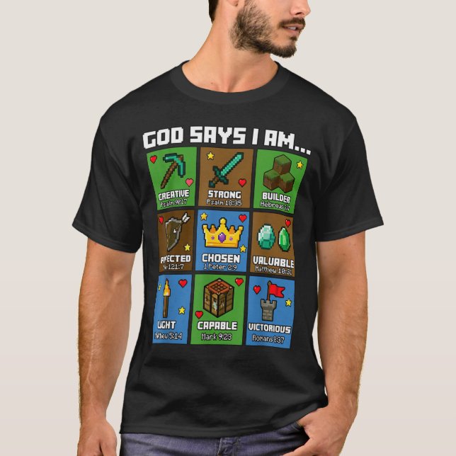 Camiseta God Says I Am Bible Verses Xel Art Christian Gamer (Frente)