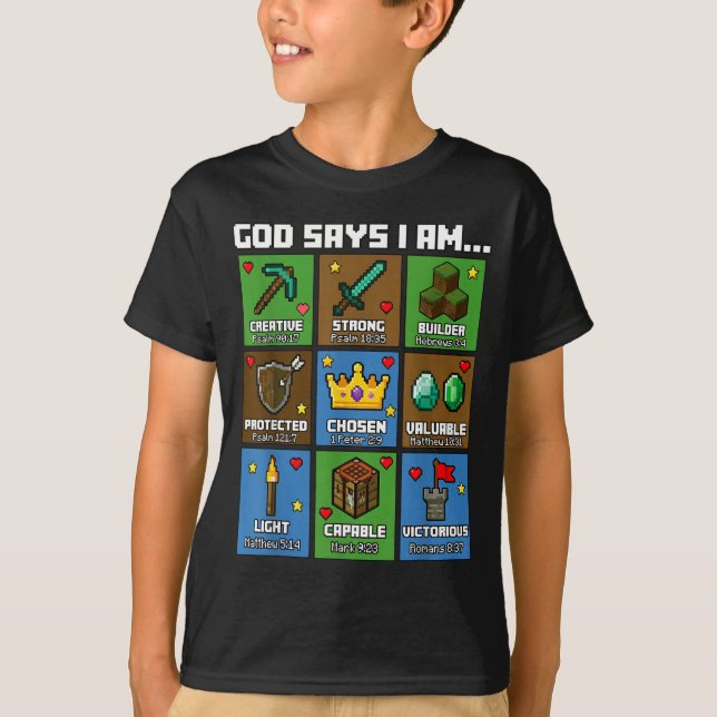 Camiseta God Says I Am Bible Verses Xel Art Christian Gamer (Frente)