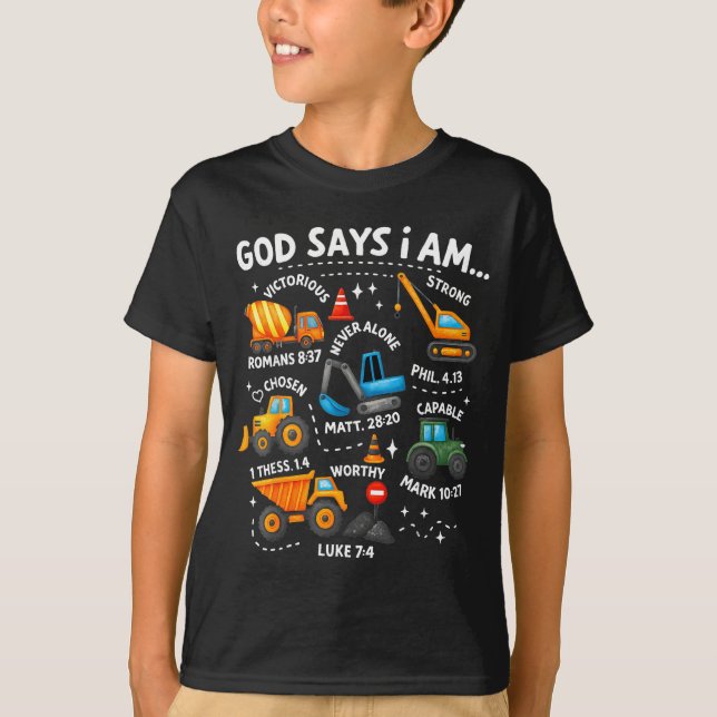 Camiseta God Says I Am Christian Bible Verses Boys Construc (Frente)