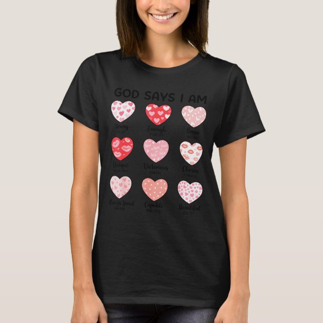 Camiseta God Says I Am Christian Faith Heart Valentine Jesu (Frente)