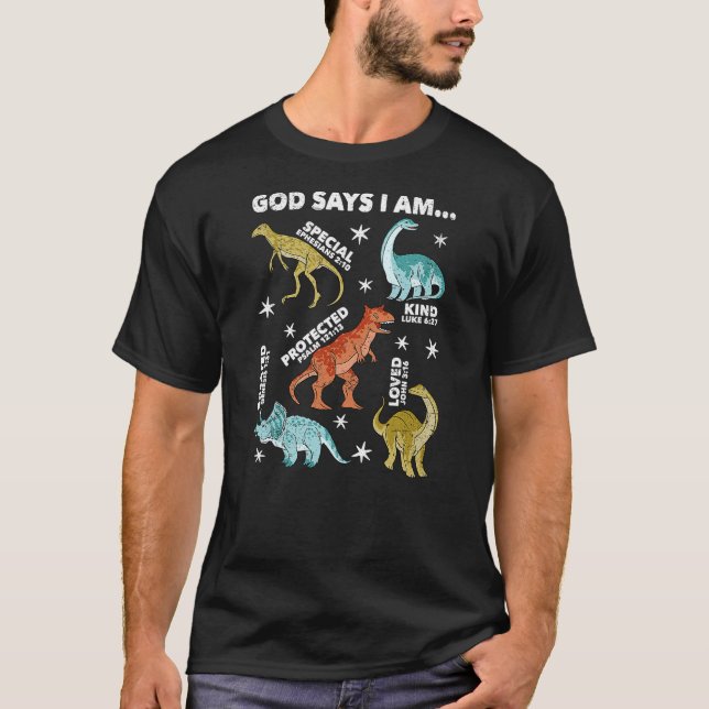 Camiseta God Says I Am Dinosaur Lover Kids Boys Christian (Frente)