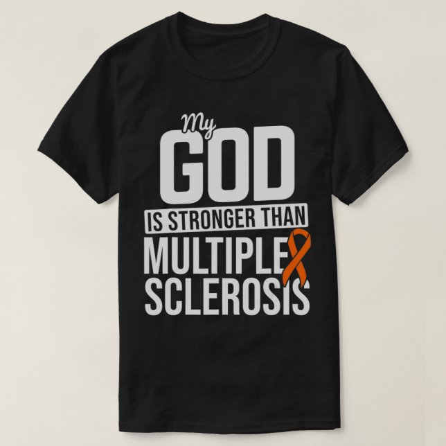 Camiseta God Stronger Multiple Sclerosis MS Awareness Orang (Frente do Design)
